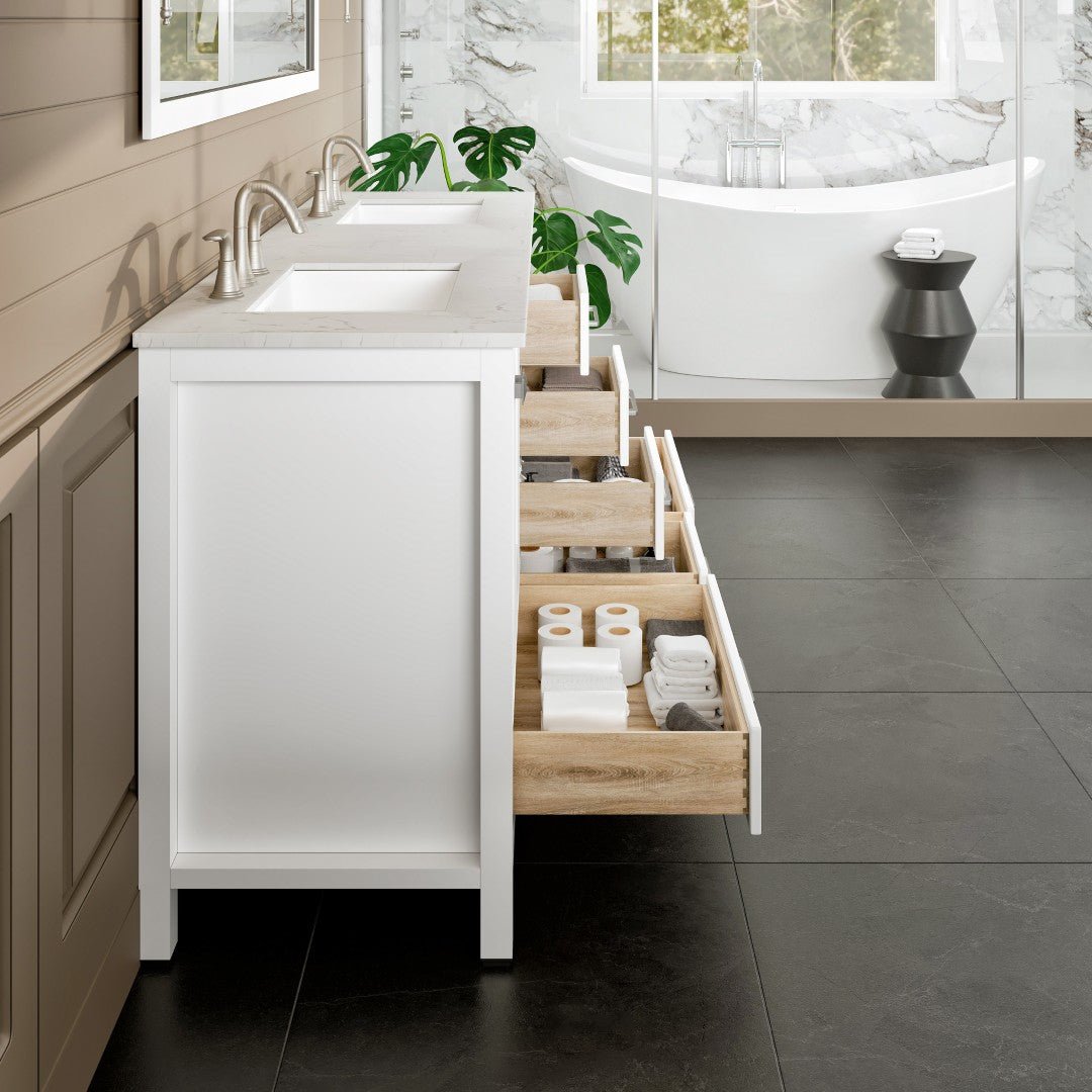 Aberdeen 72 in. White Double Sink Bath Vanity with Carrara Quartz Top and Undermount Porcelain Sinks - Bathroom Vanity by Eviva