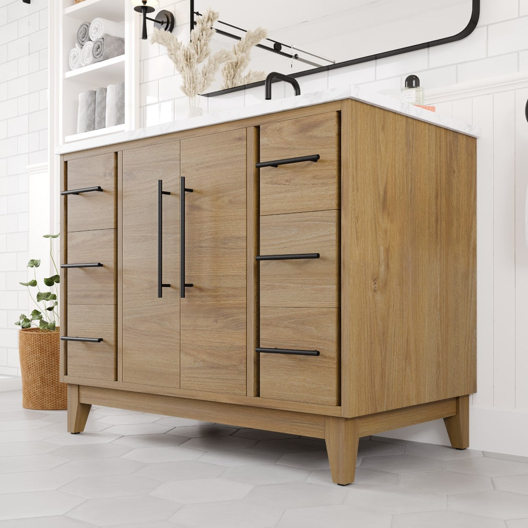 Graham 42 in. Oak Single Sink Bath Vanity with Arabescato Engineered Stone Top and Undermount Porcelain Sink