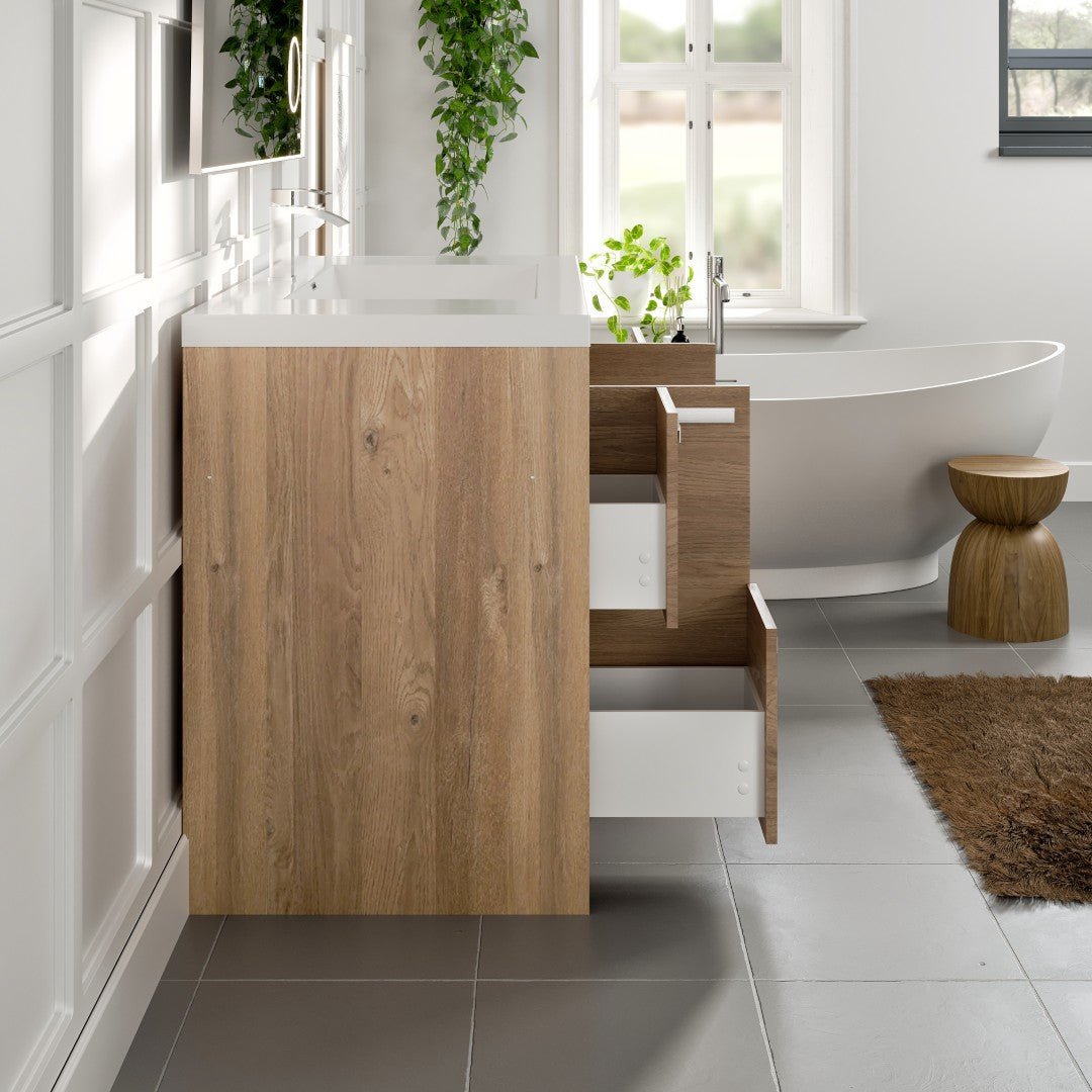 Lugano 42 in. Natural Oak Single Sink Bath Vanity with Acrylic Top and Integrated Sink - Bathroom Vanity by Eviva