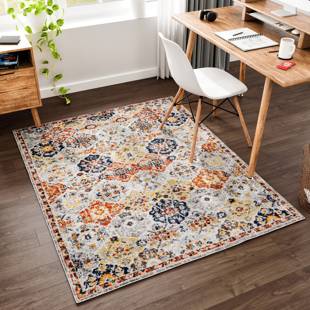 Eviva Blossom 5' x 7' Ikat Multicolor Rug