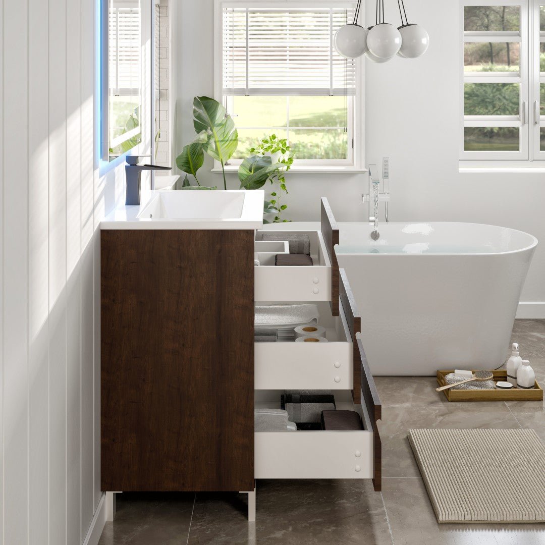 Joy 24 in. Rosewood Single Sink Freestanding Bath Vanity with Porcelain Top and Integrated Sink - Bathroom Vanity by Eviva