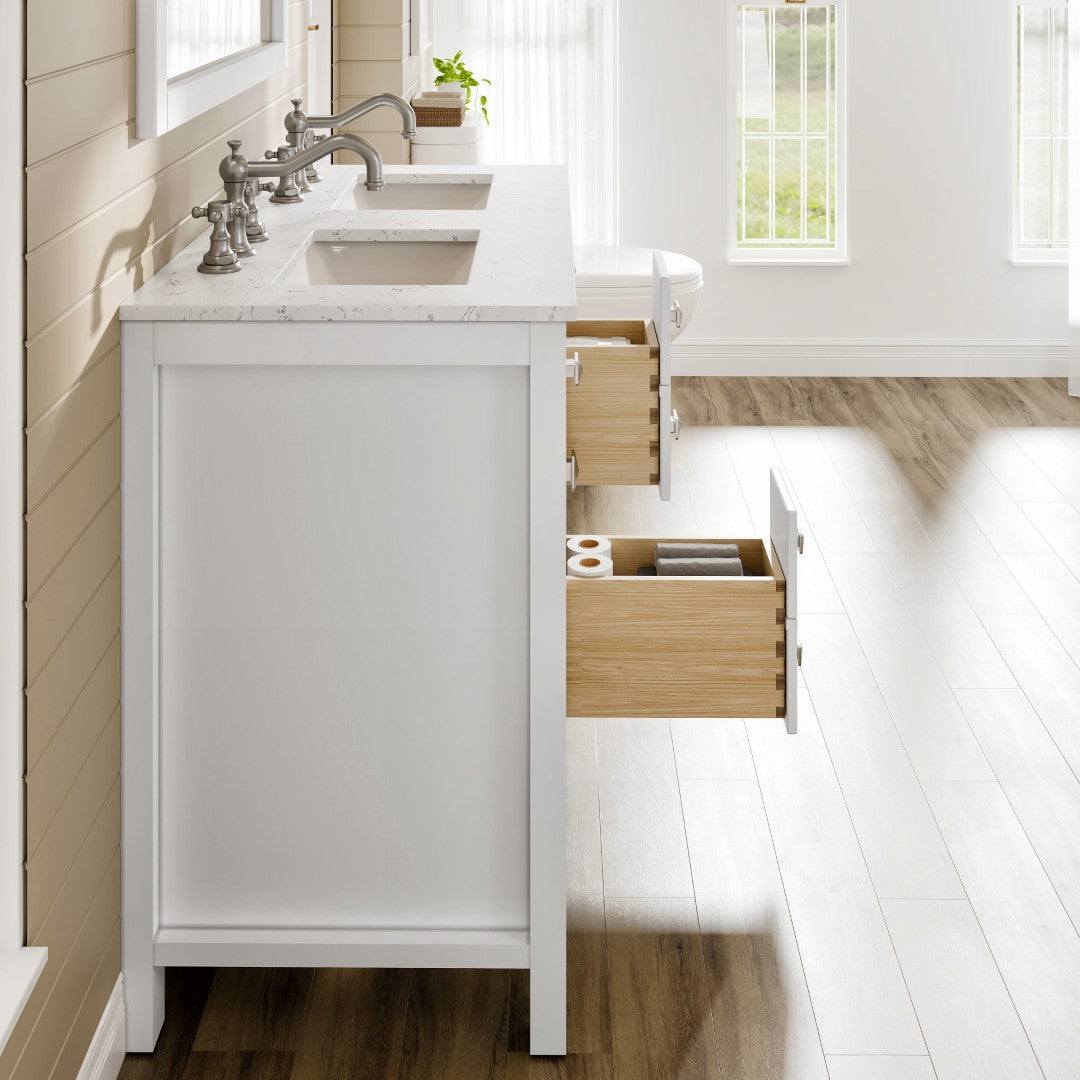 Artemis 44 in. White Double Sink Bath Vanity with Engineered Top and Undermount Porcelain Sinks