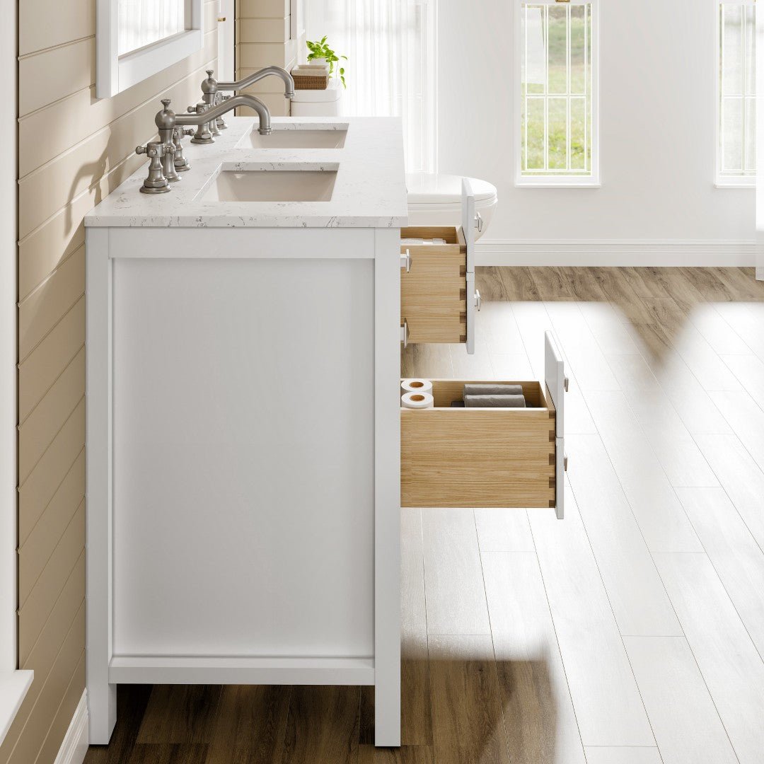 Artemis 44 in. White Double Sink Bath Vanity with Engineered Top and Undermount Porcelain Sinks - Bathroom Vanity by Eviva