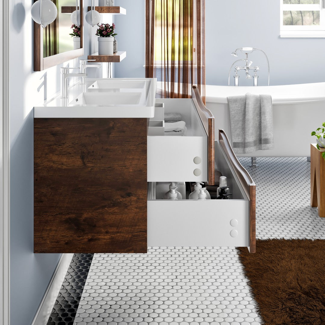 Smile 48 in. Rosewood Wall Mount Double Sink Bath Vanity with Acrylic Top and Integrated Sinks