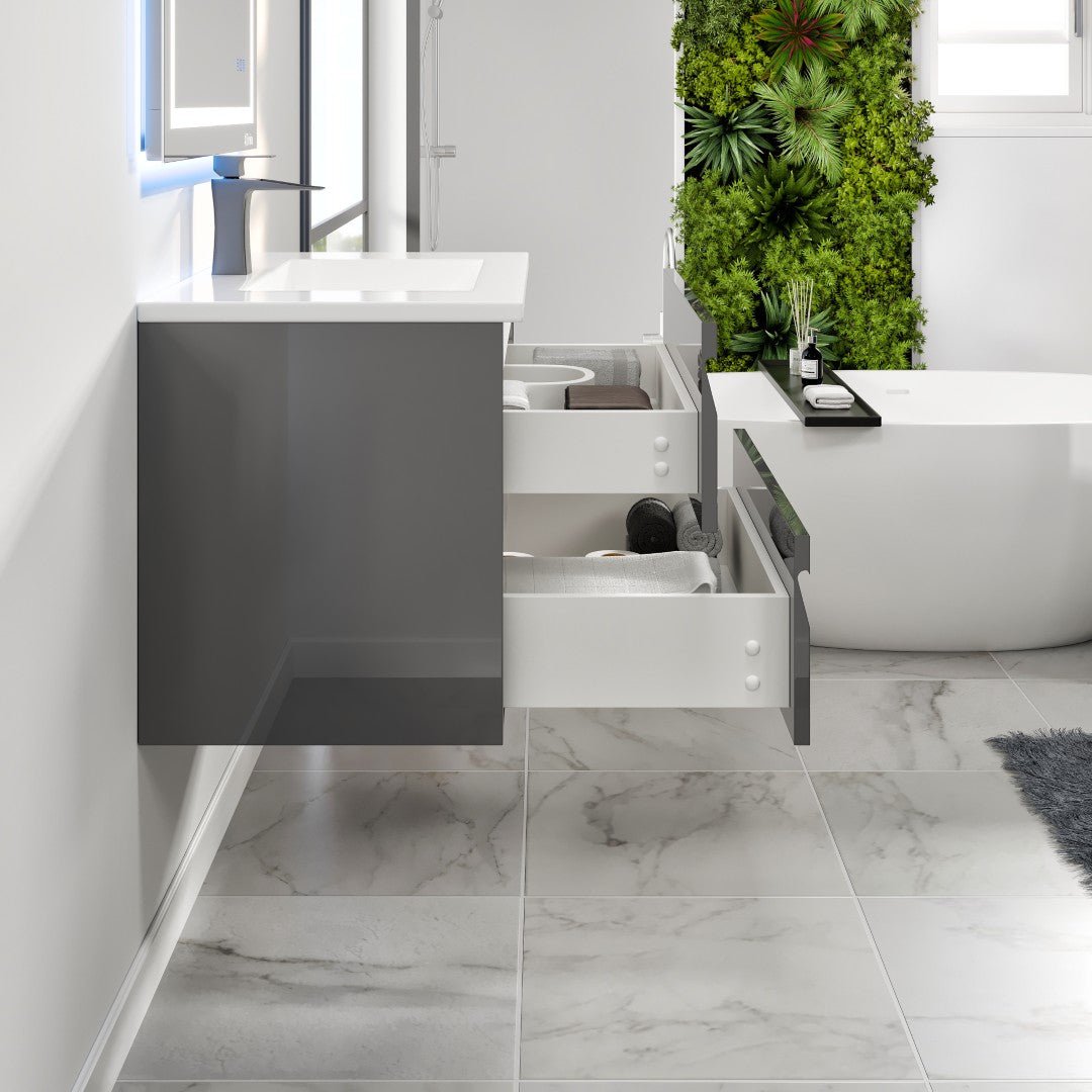 Joy 32 in. Gray Wall Mount Single Sink Bath Vanity with Porcelain Top and Integrated Sink - Bathroom Vanity by Eviva