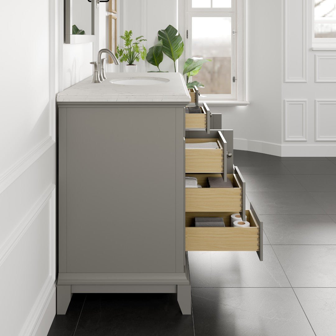 Elite Stamford 42 in. Gray Single Sink Bath Vanity with Carrara Quartz Top and Undermount Porcelain Sink - Bathroom Vanity by Eviva