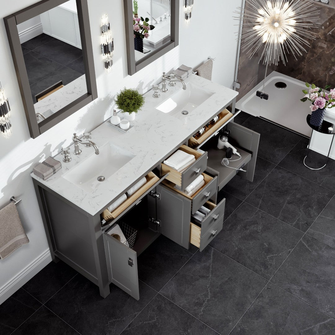 Artemis 72 in. Gray Double Sink Bath Vanity with Engineered Top and Undermount Porcelain Sinks