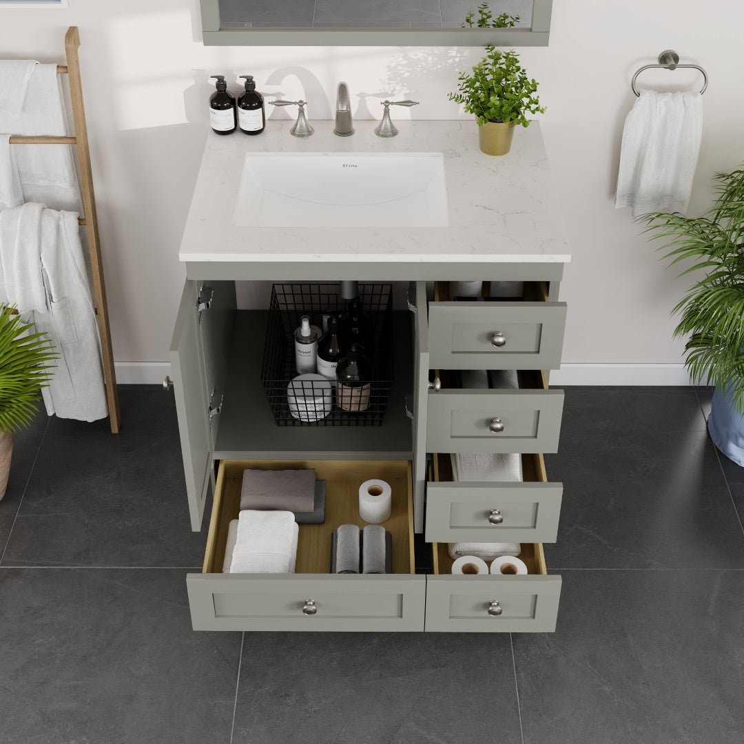 Acclaim 30 in. Gray Single Sink Bath Vanity with Carrara Quartz Top and Undermount Porcelain Sink - Bathroom Vanity by Eviva