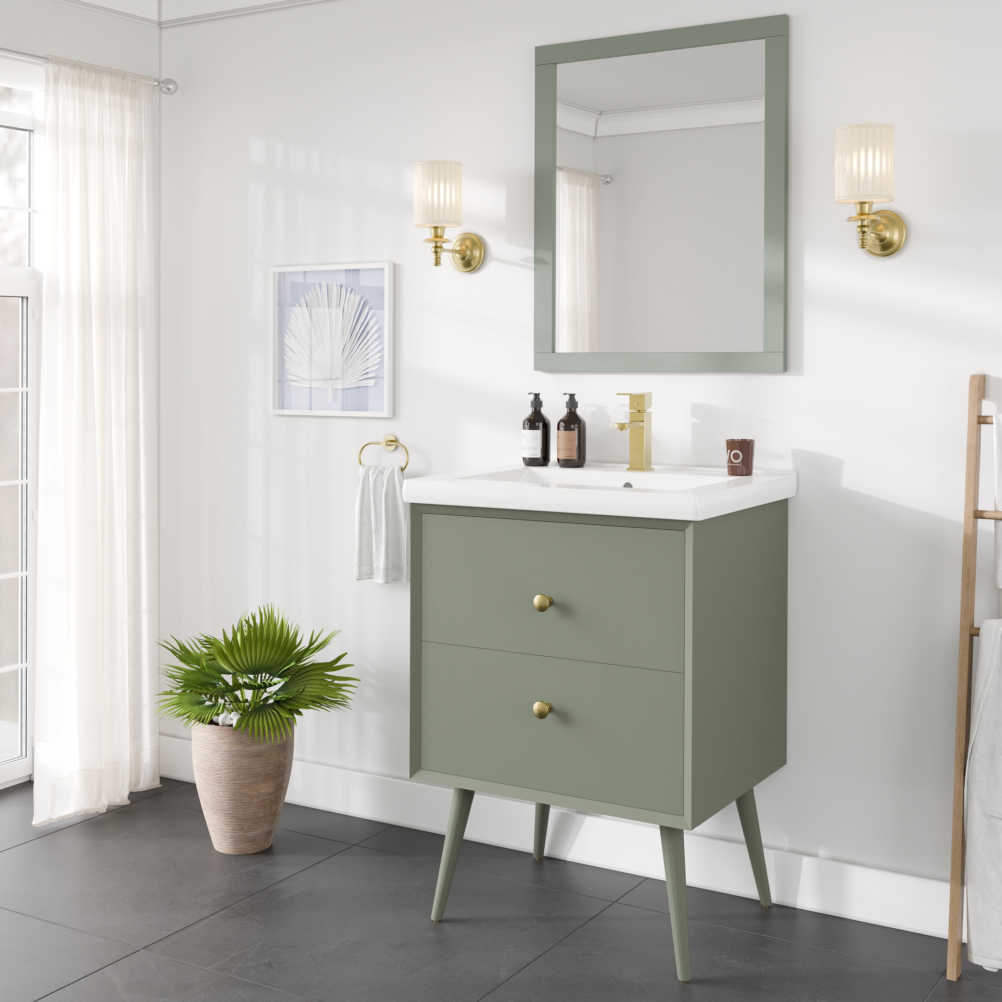Seoul 24 in. Vintage Green Single Sink Bath Vanity with Porcelain Top and Integrated Sink