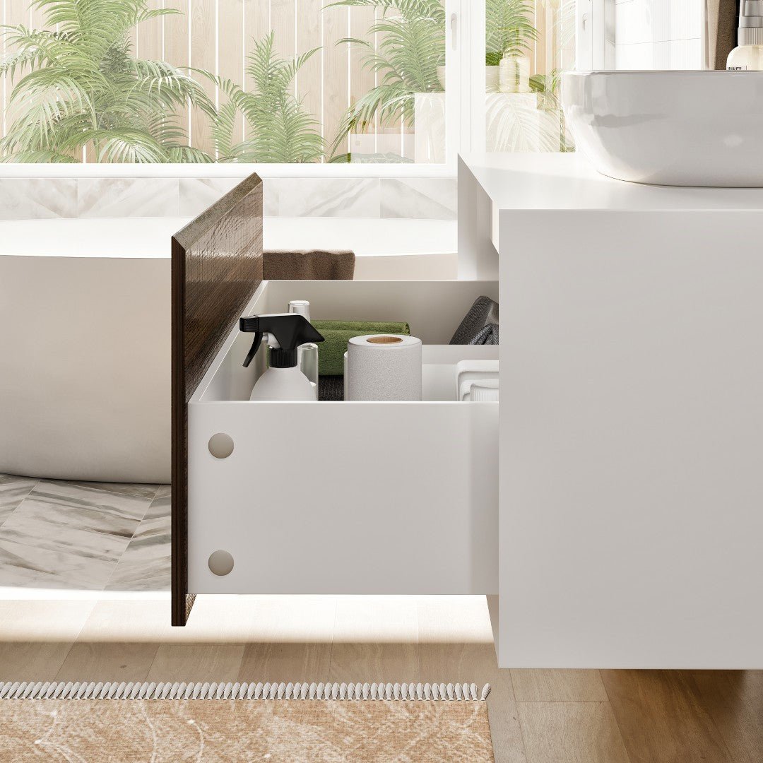 Santa Monica 36 in. Gray Oak Wall Mount Single Sink Bath Vanity with Acrylic Top and Vessel Solid Surface Sink - Bathroom Vanity by Eviva