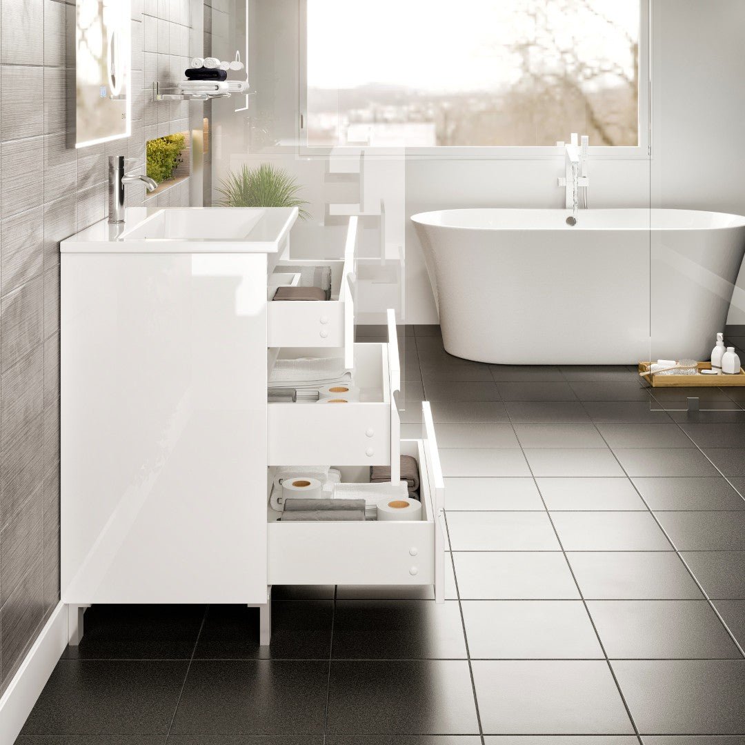 Joy 28 in. White Single Sink Freestanding Bath Vanity with Porcelain Top and Integrated Sink - Bathroom Vanity by Eviva