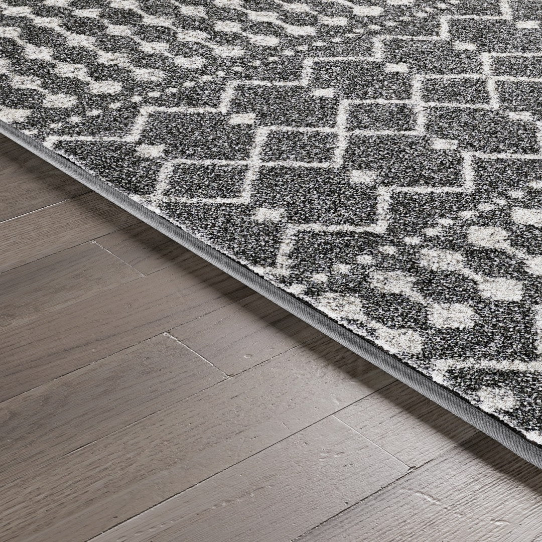 Eviva Grid 8' x 10' Geometric anthracite Gray/Cream Rug - Rug by Eviva