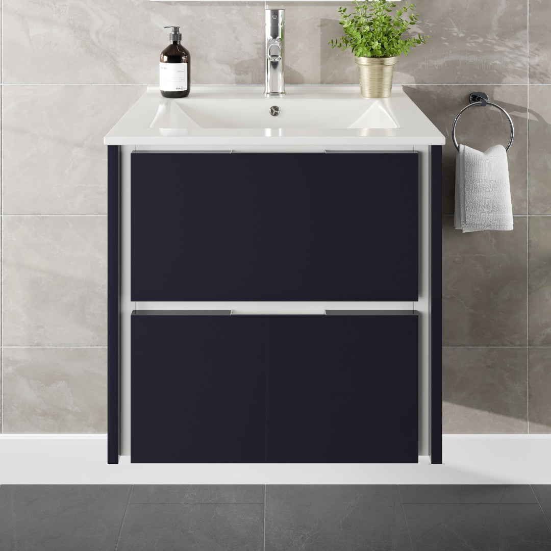 Luna 24 in. Dark Gray Wall Mount Single Sink Bath Vanity with Porcelain Top and Integrated Sink