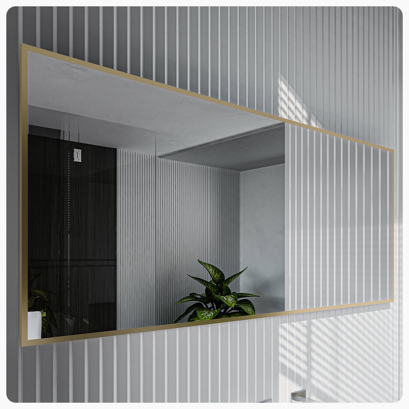 Eviva Aureline 72" x 30" Rectangular Gold Stainless Steel Framed Mirror - Mirror by Eviva