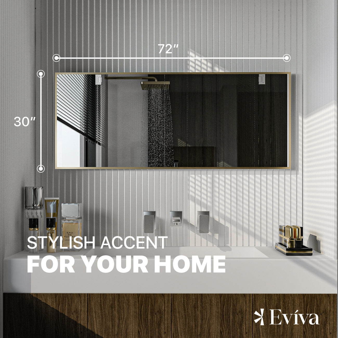 Eviva Gold 72" x 30" Rectangular Gold Metal Framed Mirror