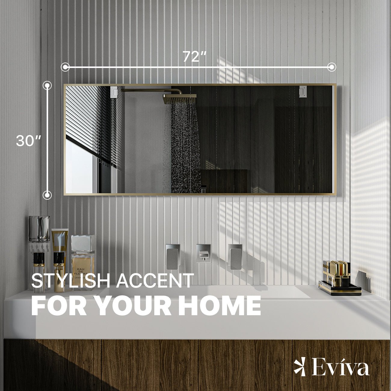 Eviva Aureline 72" x 30" Rectangular Gold Stainless Steel Framed Mirror - Mirror by Eviva