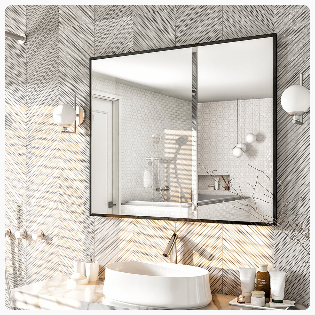 Eviva Aureline 36" x 30" Rectangular Black Stainless Steel Framed Mirror - Mirror by Eviva