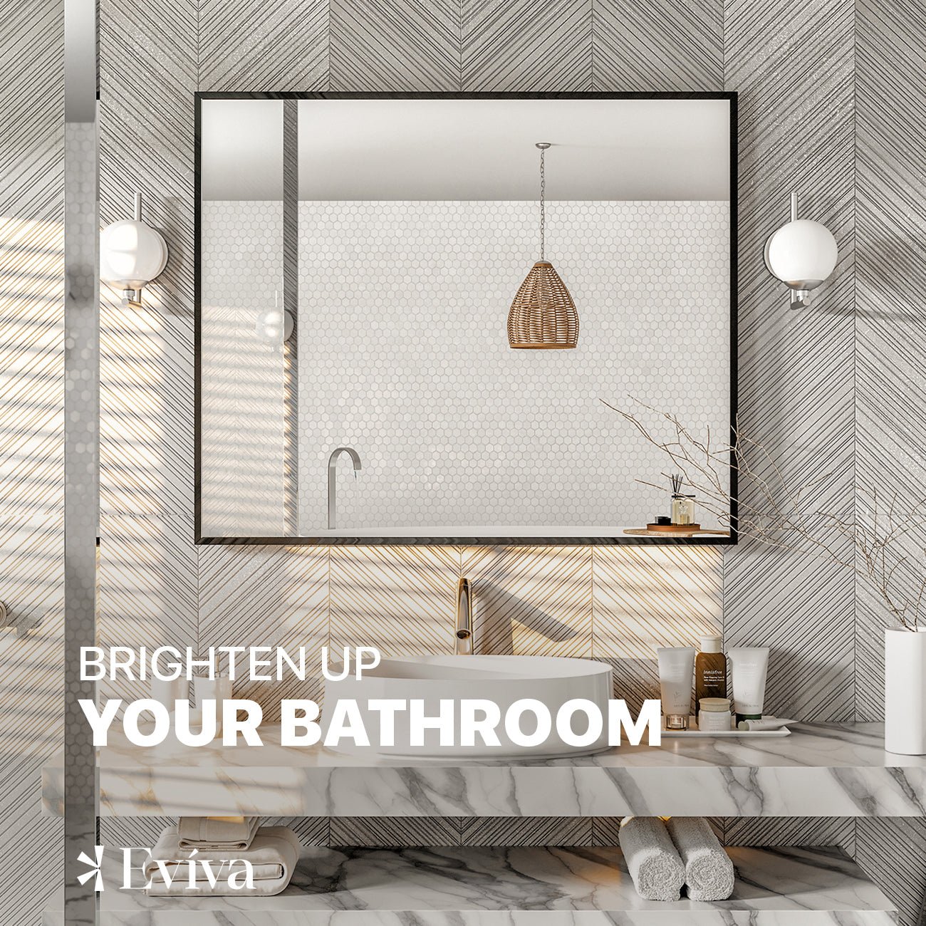 Eviva Aureline 36" x 30" Rectangular Black Stainless Steel Framed Mirror - Mirror by Eviva