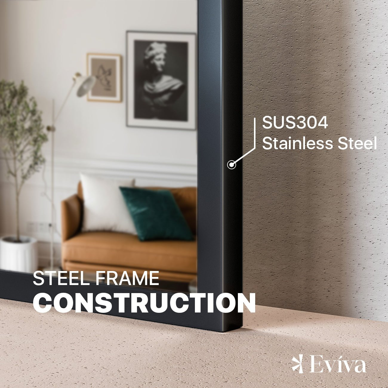 Eviva Aureline 36" x 30" Rectangular Black Stainless Steel Framed Mirror - Mirror by Eviva