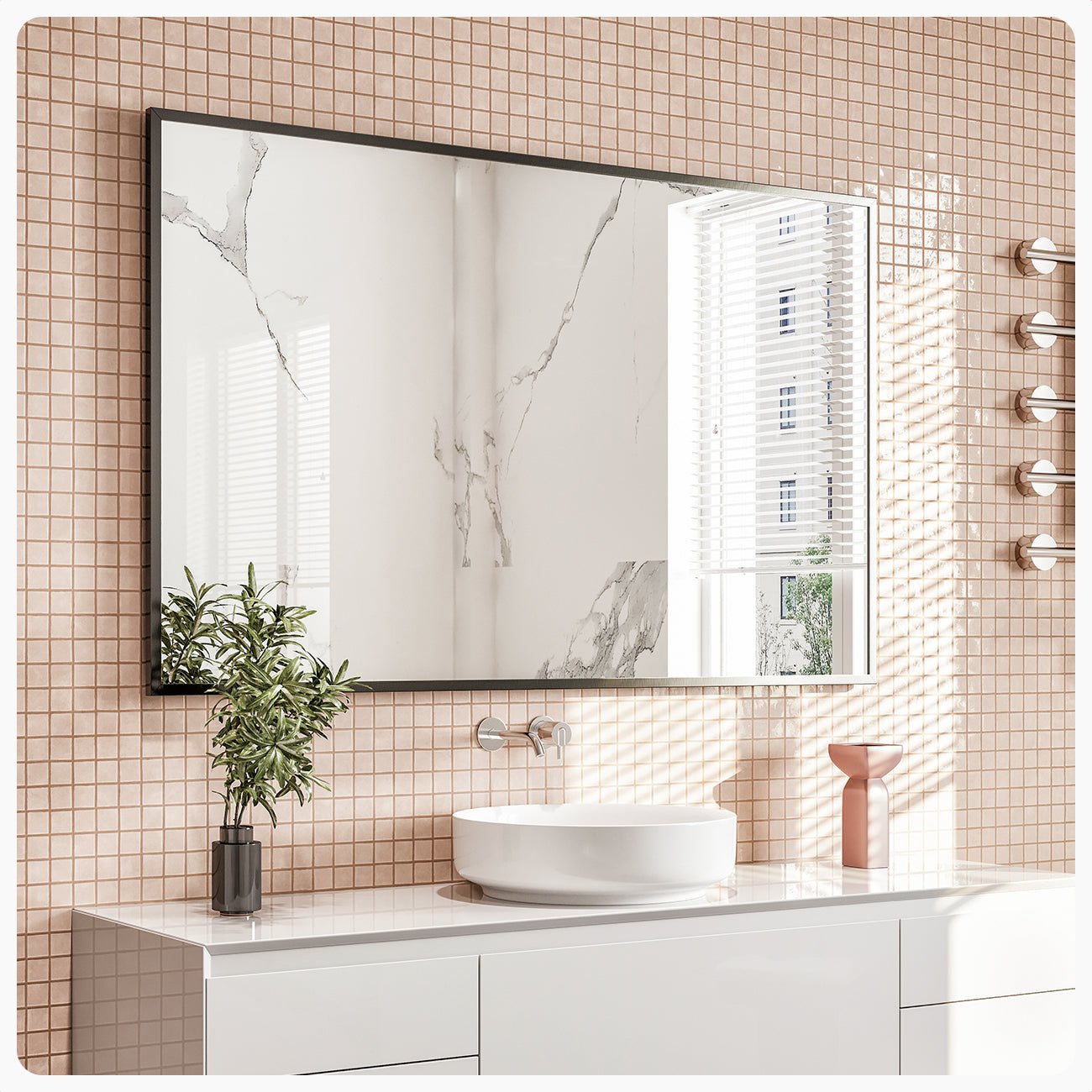 Eviva Aureline 48" x 30" Rectangular Black Stainless Steel Framed Mirror - Mirror by Eviva