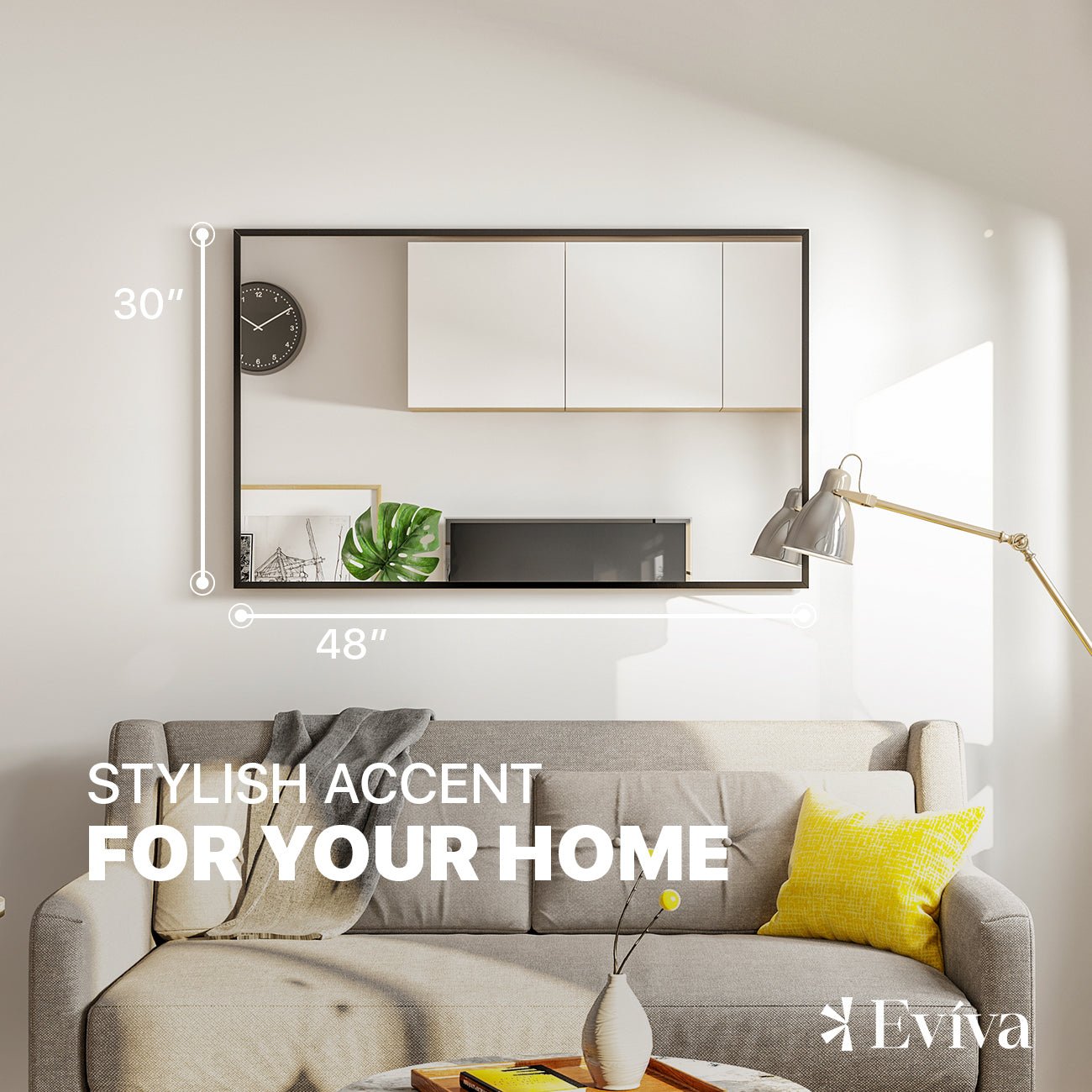 Eviva Aureline 48" x 30" Rectangular Black Stainless Steel Framed Mirror - Mirror by Eviva