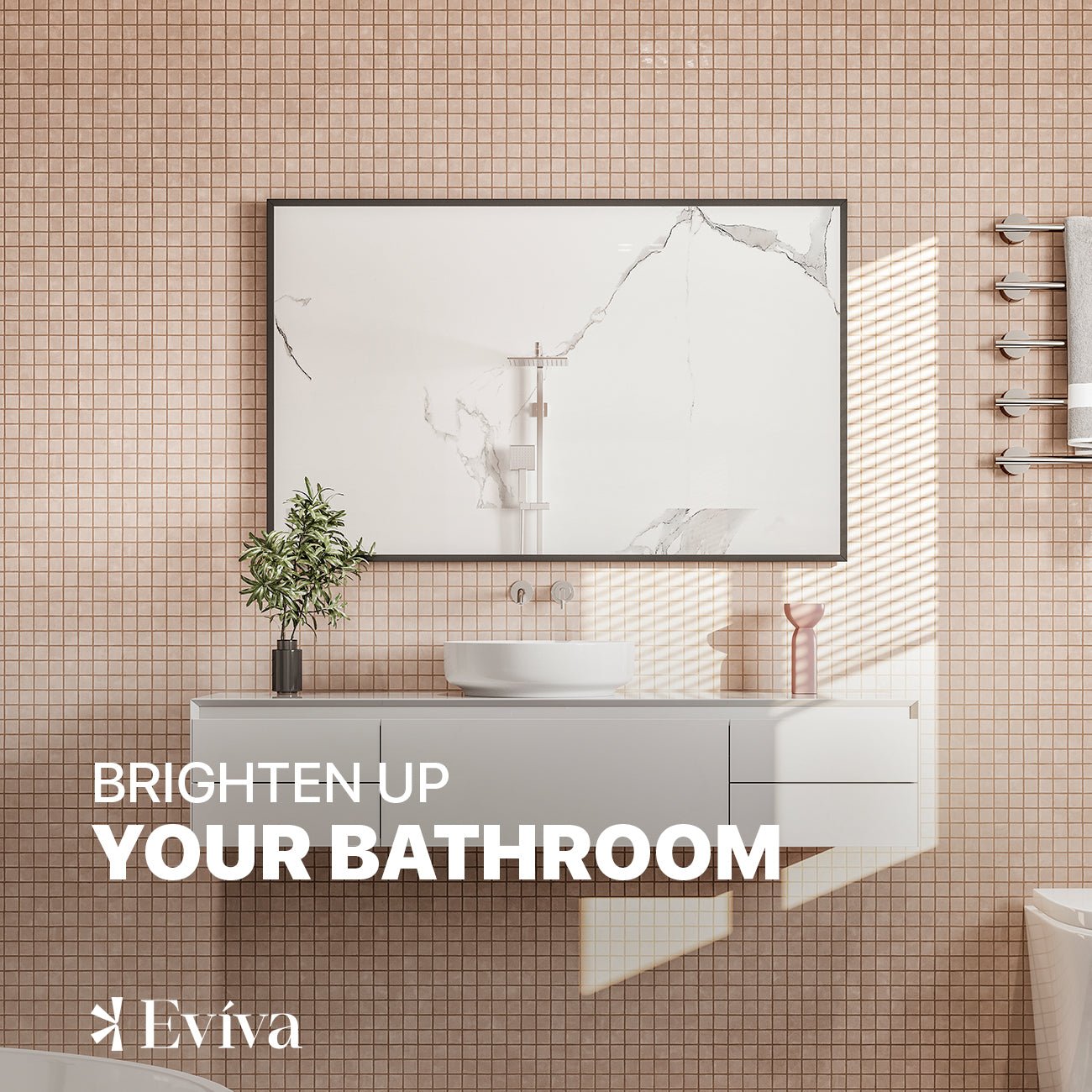 Eviva Aureline 48" x 30" Rectangular Black Stainless Steel Framed Mirror - Mirror by Eviva