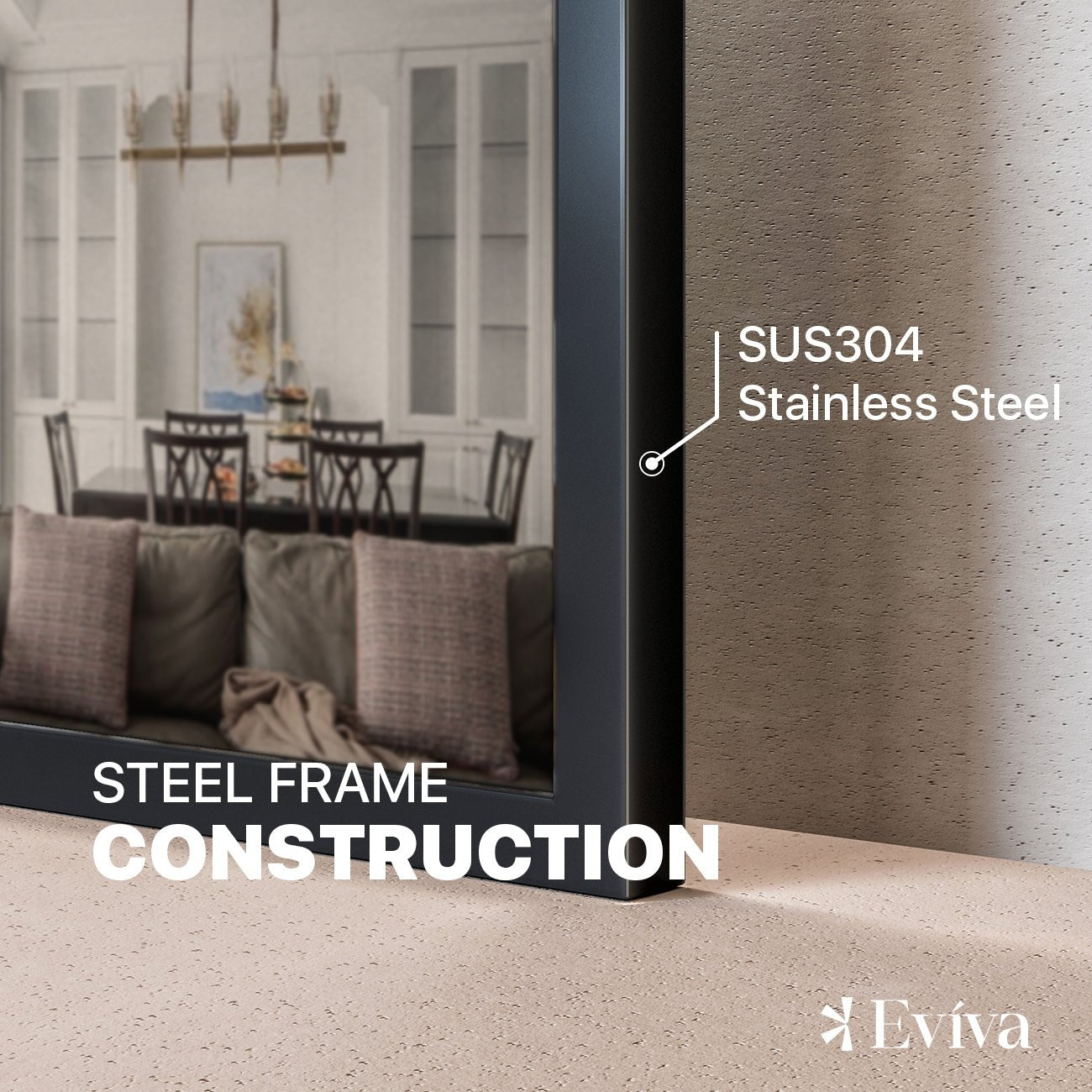 Eviva Aureline 48" x 30" Rectangular Black Stainless Steel Framed Mirror - Mirror by Eviva