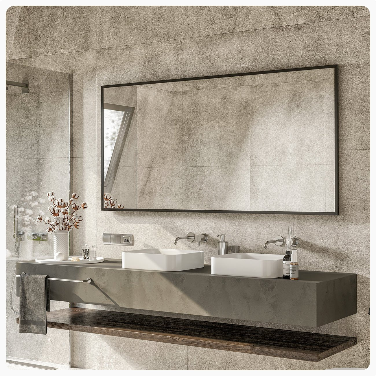 Eviva Aureline 60" x 30" Rectangular Black Stainless Steel Framed Mirror - Mirror by Eviva