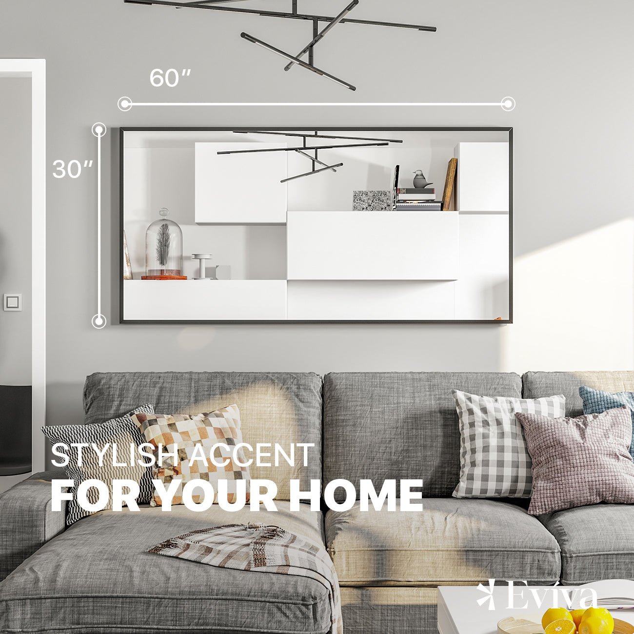 Eviva Aureline 60" x 30" Rectangular Black Stainless Steel Framed Mirror - Mirror by Eviva