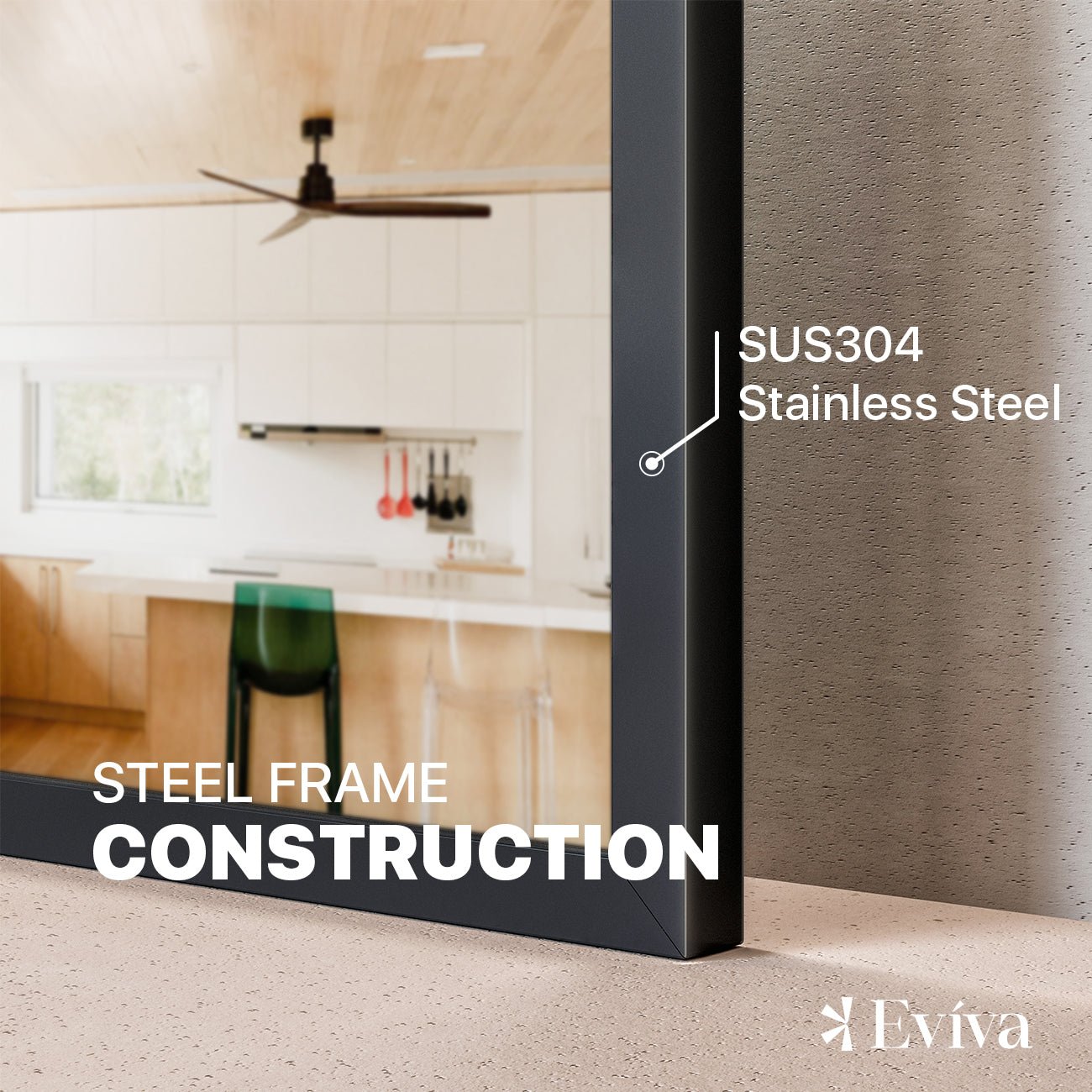 Eviva Aureline 60" x 30" Rectangular Black Stainless Steel Framed Mirror - Mirror by Eviva