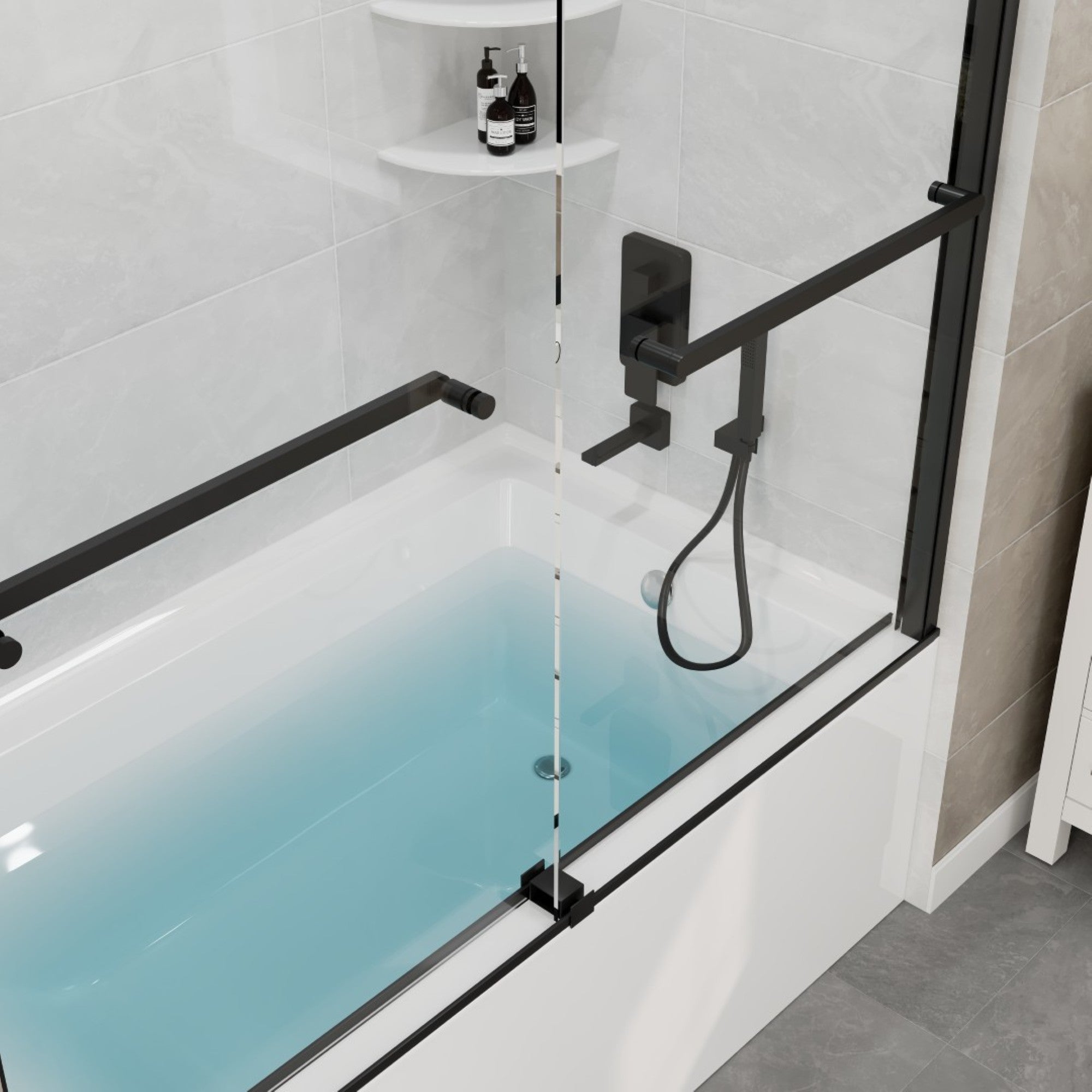 Eviva Luxor 60 in. W x 60 in. H Sliding Frameless Shower Door in Matte Black with Tempered Glass