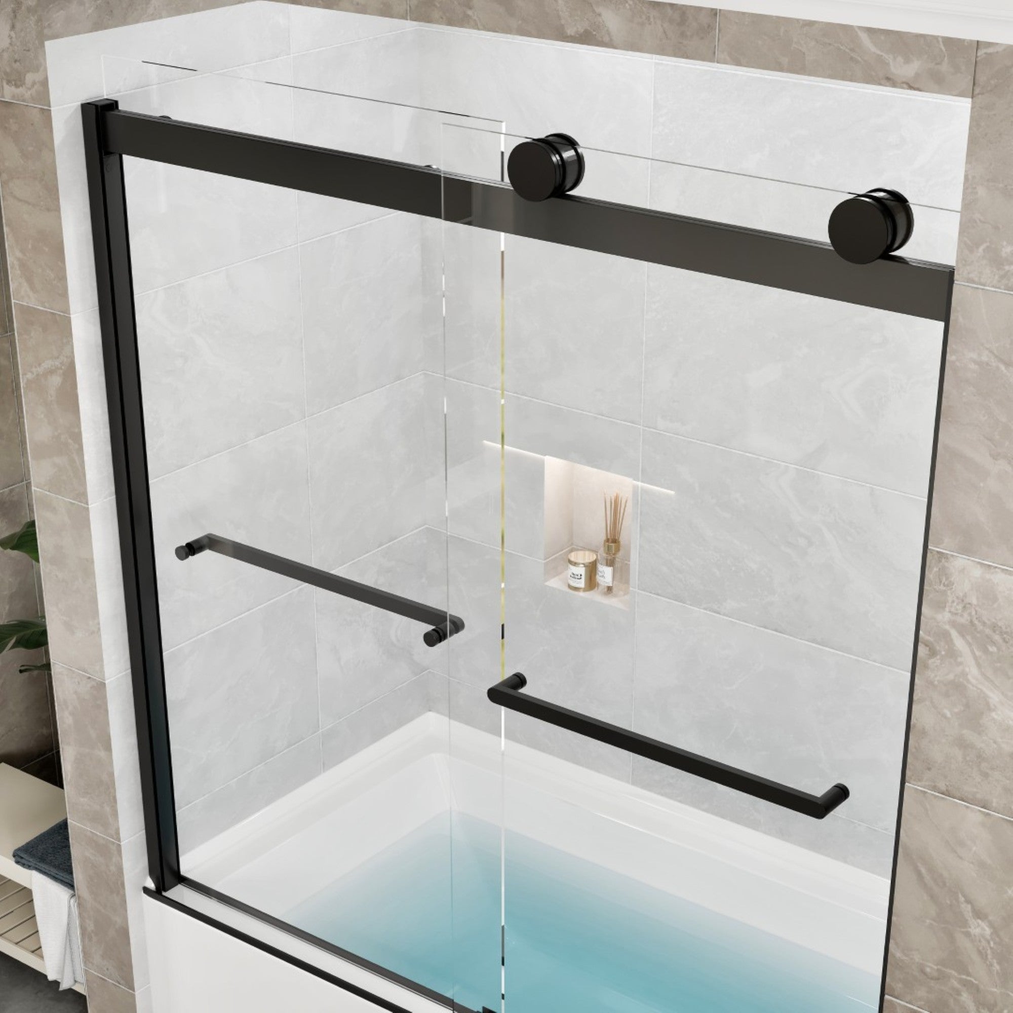 Eviva Luxor 60 in. W x 60 in. H Sliding Frameless Shower Door in Matte Black with Tempered Glass