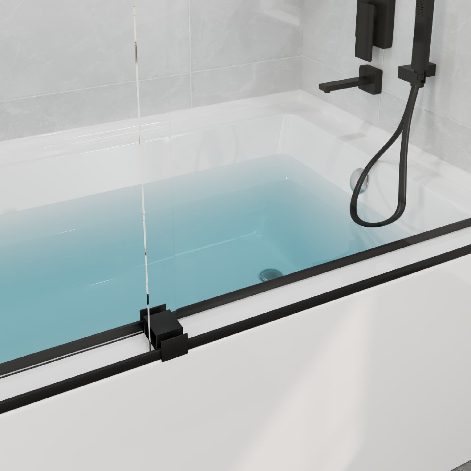 Eviva Luxor 60 in. W x 60 in. H Sliding Frameless Shower Door in Matte Black with Tempered Glass