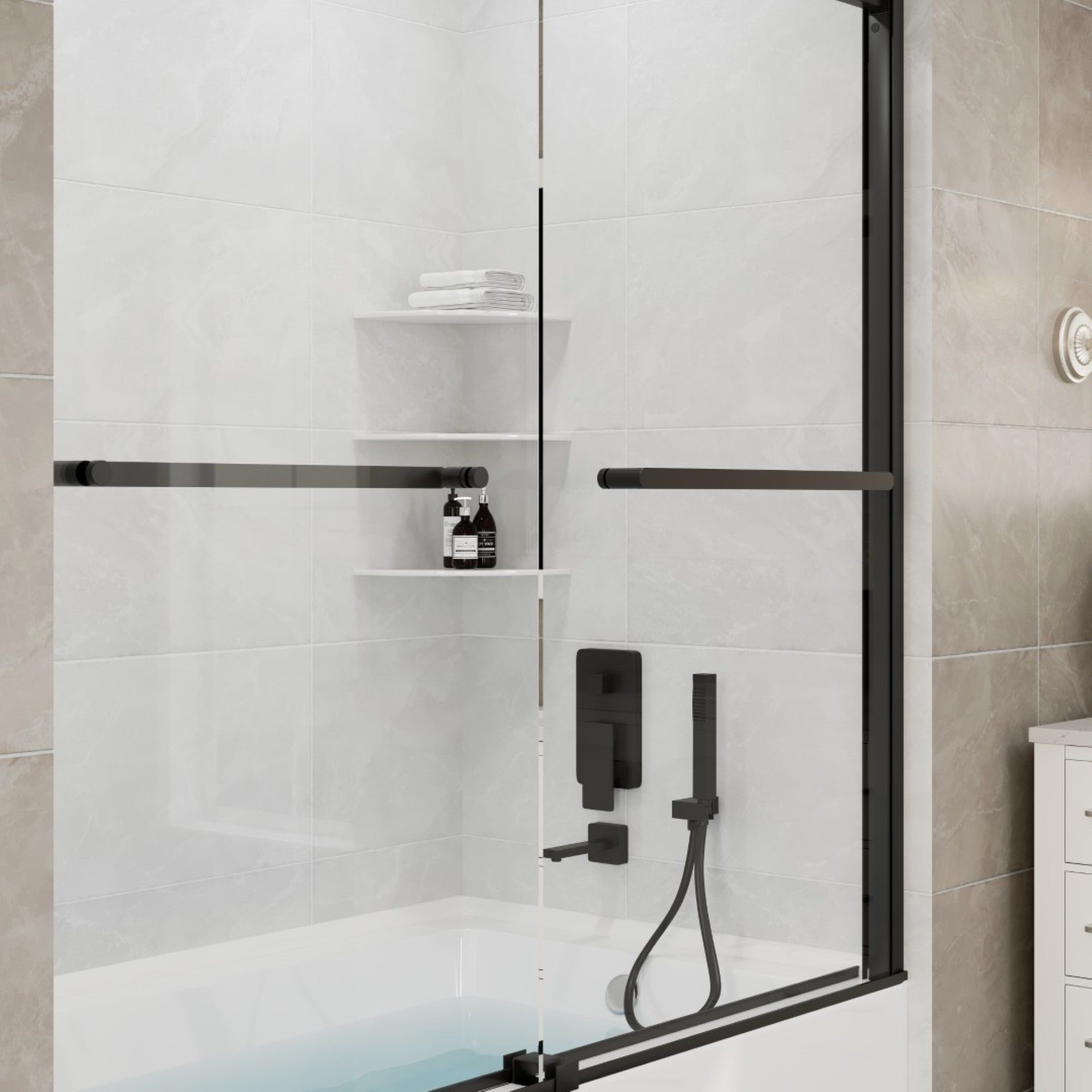 Eviva Luxor 60 in. W x 60 in. H Sliding Frameless Shower Door in Matte Black with Tempered Glass