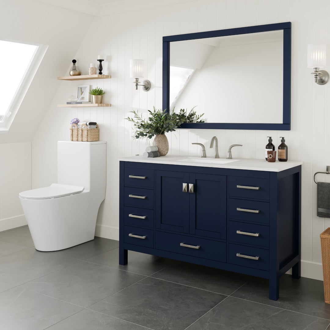Aberdeen 54 in. Blue Single Sink Bath Vanity with Carrara Quartz Top and Undermount Porcelain Sink