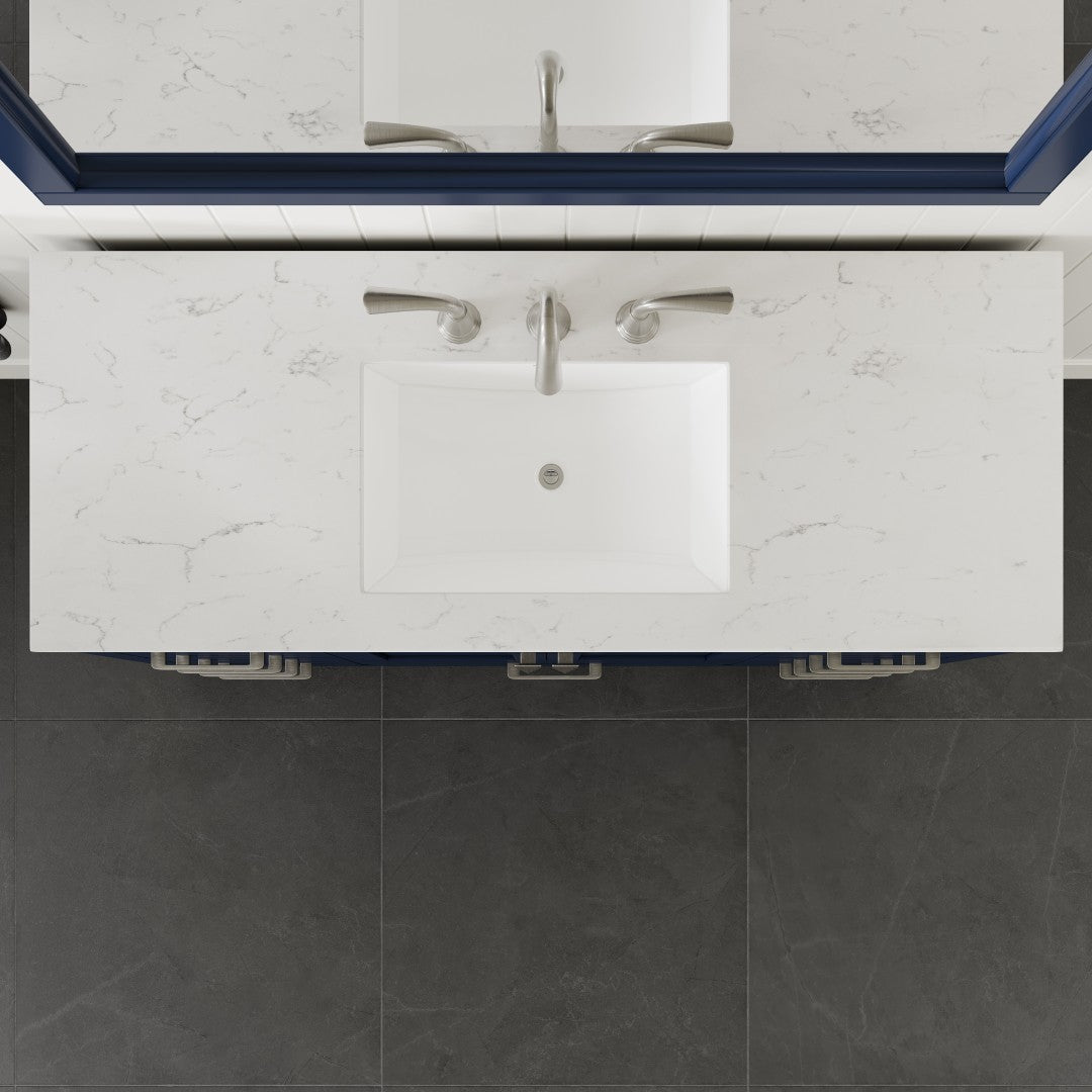 Aberdeen 54 in. Blue Single Sink Bath Vanity with Carrara Quartz Top and Undermount Porcelain Sink