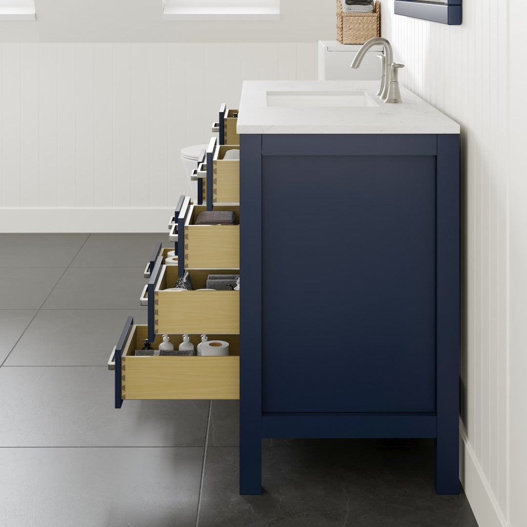 Aberdeen 54 in. Blue Single Sink Bath Vanity with Carrara Quartz Top and Undermount Porcelain Sink