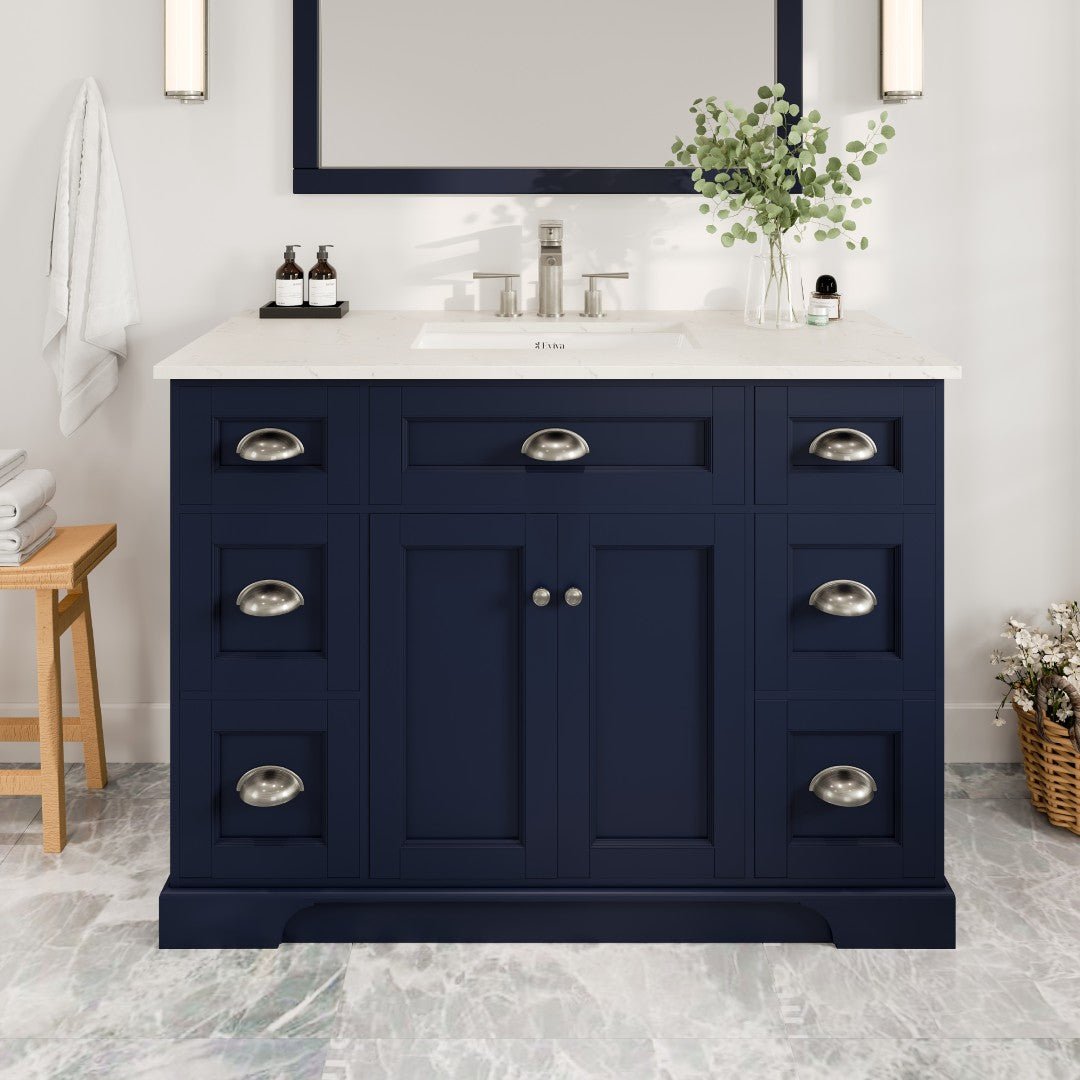 Epic 48 in. Blue Single Sink Bath Vanity with Carrara Quartz Top and Undermount Porcelain Sink - Bathroom Vanity by Eviva