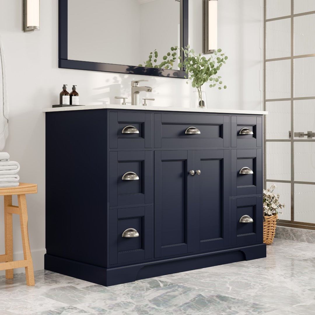 Epic 48 in. Blue Single Sink Bath Vanity with Carrara Quartz Top and Undermount Porcelain Sink