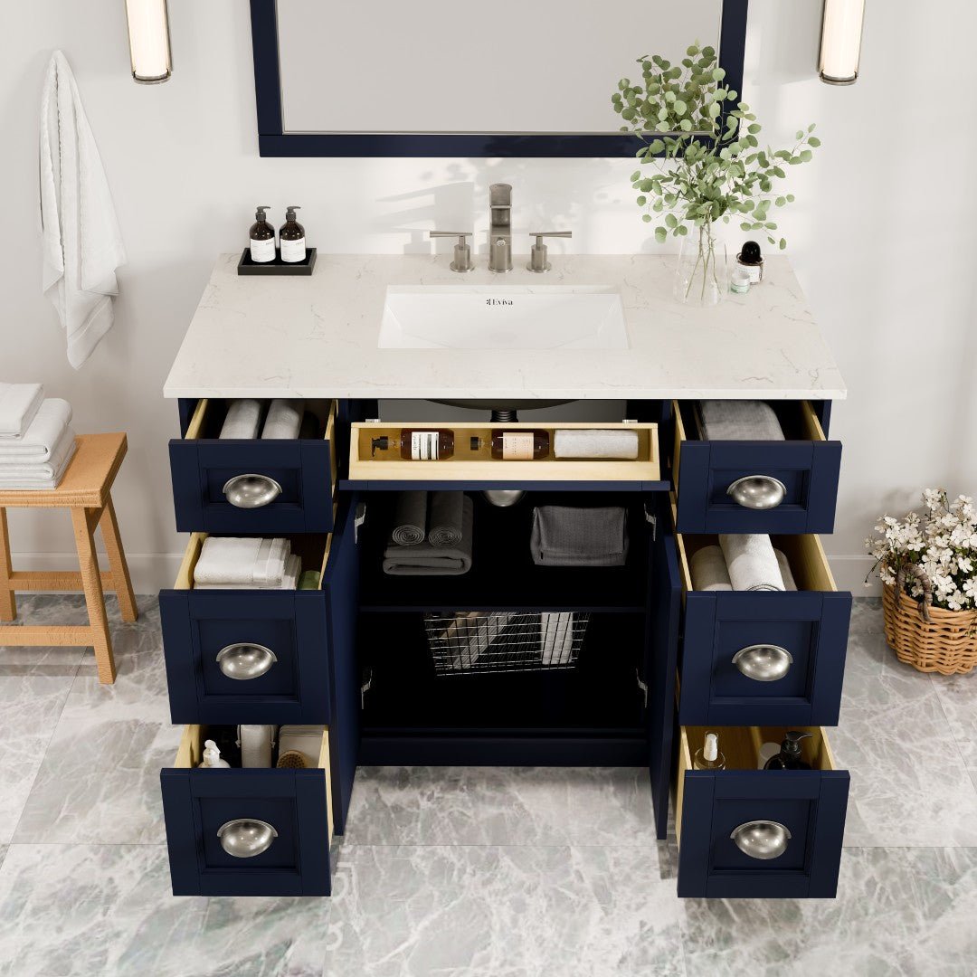 Epic 48 in. Blue Single Sink Bath Vanity with Carrara Quartz Top and Undermount Porcelain Sink - Bathroom Vanity by Eviva