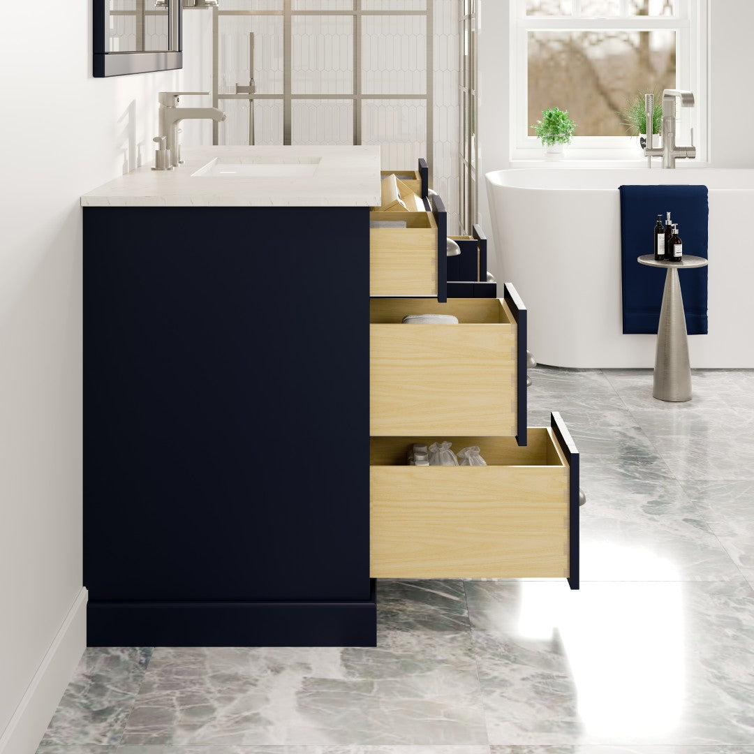 Epic 48 in. Blue Single Sink Bath Vanity with Carrara Quartz Top and Undermount Porcelain Sink