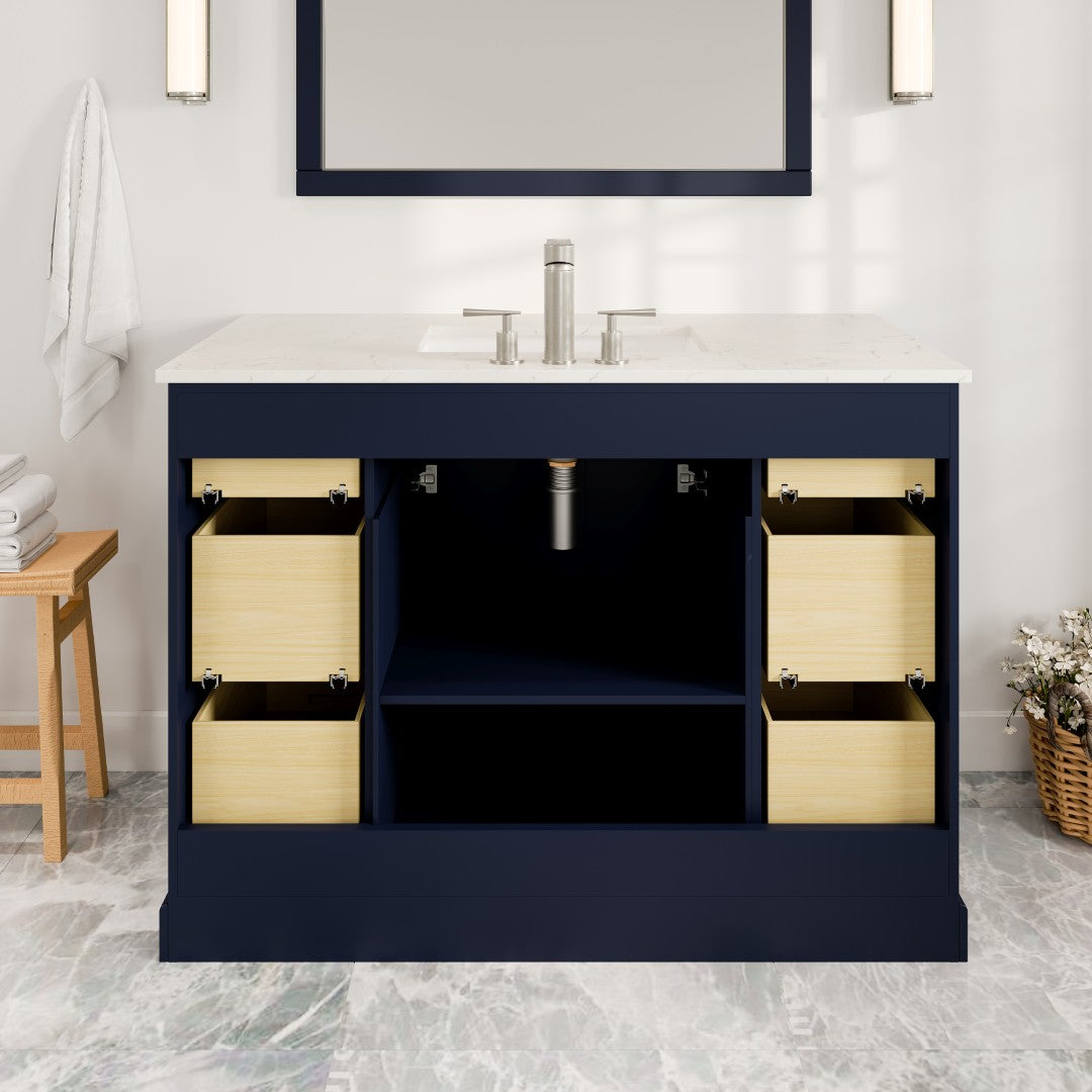 Epic 48 in. Blue Single Sink Bath Vanity with Carrara Quartz Top and Undermount Porcelain Sink