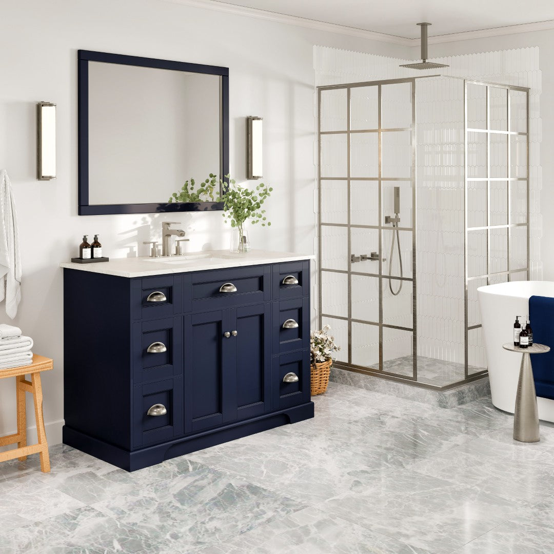 Epic 48 in. Blue Single Sink Bath Vanity with Carrara Quartz Top and Undermount Porcelain Sink