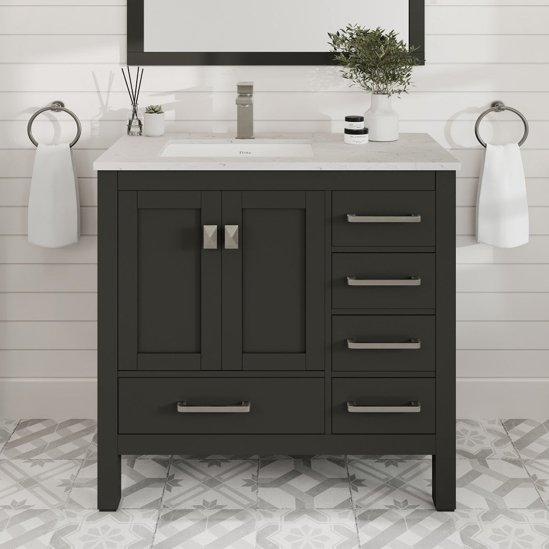 London 38 in. Espresso Single Sink Bath Vanity with Carrara Quartz Top and Undermount Porcelain Sink