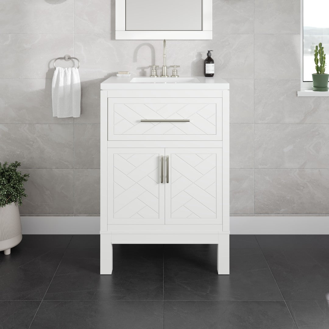 Cambridge 24 in. White Single Sink Bath Vanity with Quartz Top and Undermount Porcelain Sink
