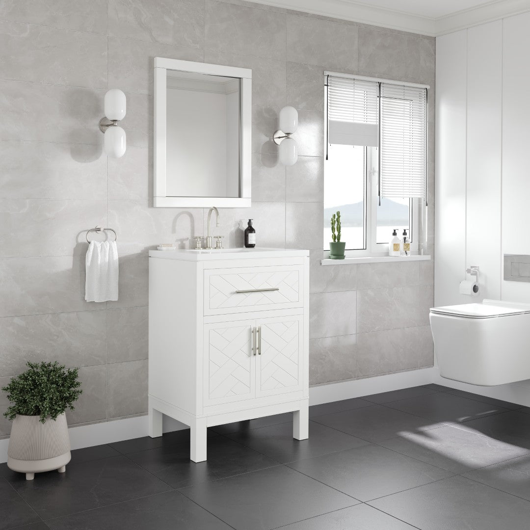Cambridge 24 in. White Single Sink Bath Vanity with Quartz Top and Undermount Porcelain Sink
