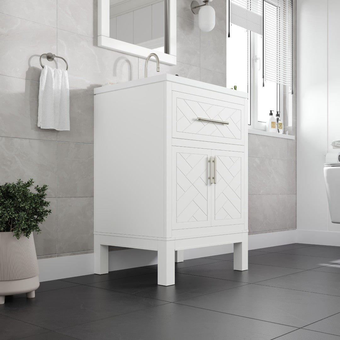 Cambridge 24 in. White Single Sink Bath Vanity with Quartz Top and Undermount Porcelain Sink