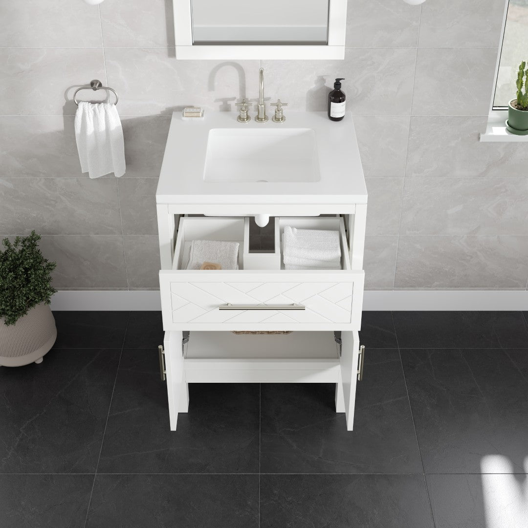 Cambridge 24 in. White Single Sink Bath Vanity with Quartz Top and Undermount Porcelain Sink