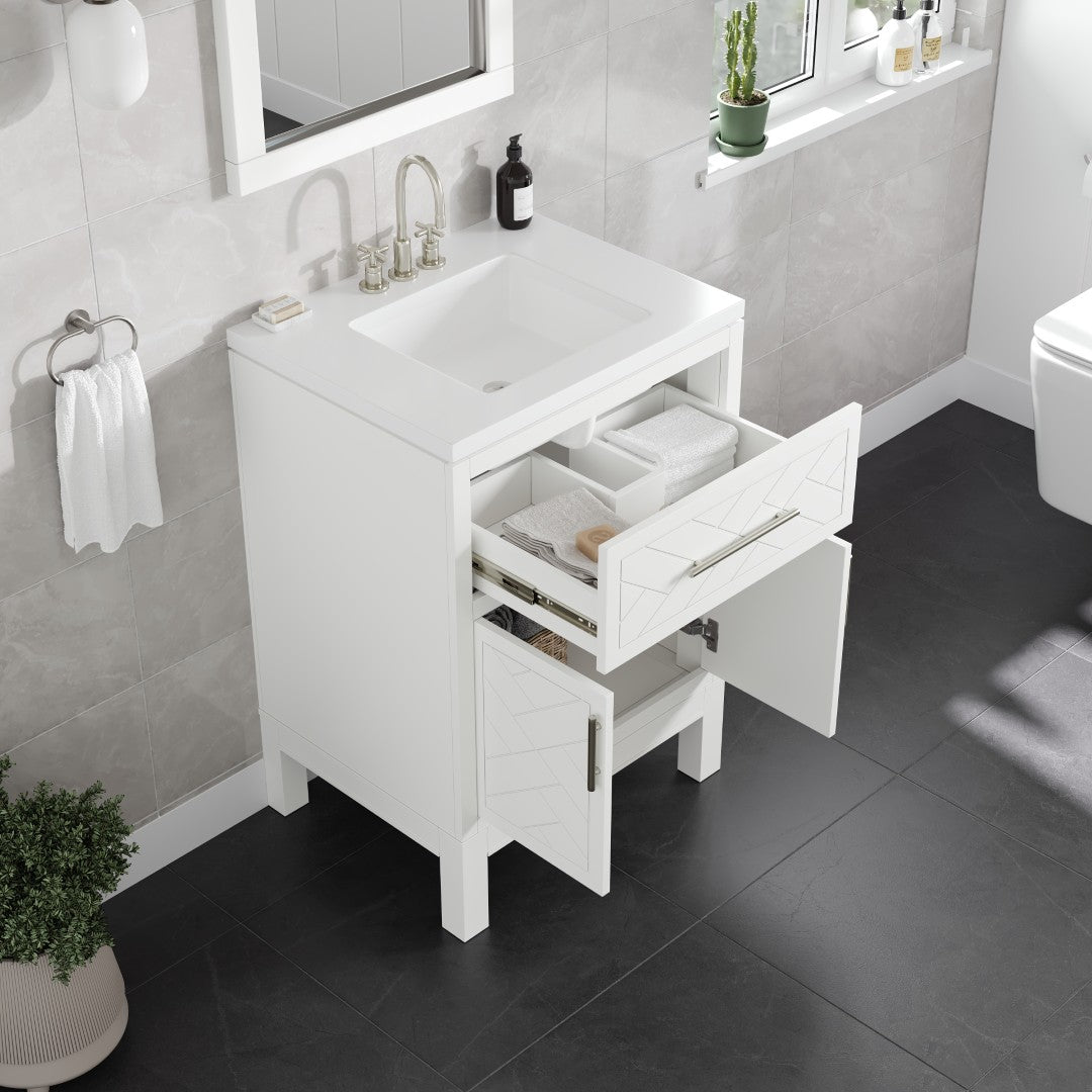 Cambridge 24 in. White Single Sink Bath Vanity with Quartz Top and Undermount Porcelain Sink