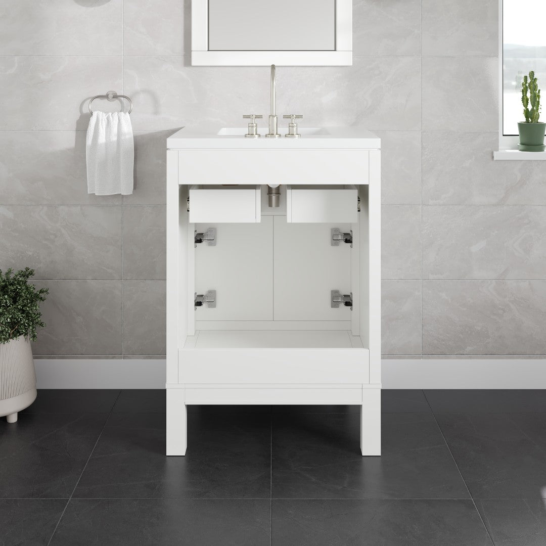Cambridge 24 in. White Single Sink Bath Vanity with Quartz Top and Undermount Porcelain Sink